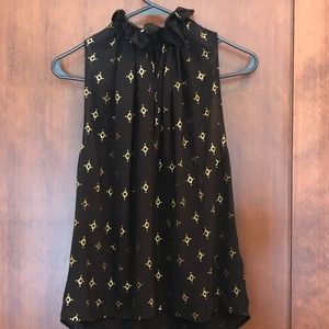 Black Sleeveless Top, Ruffle Collar, Neck Slit